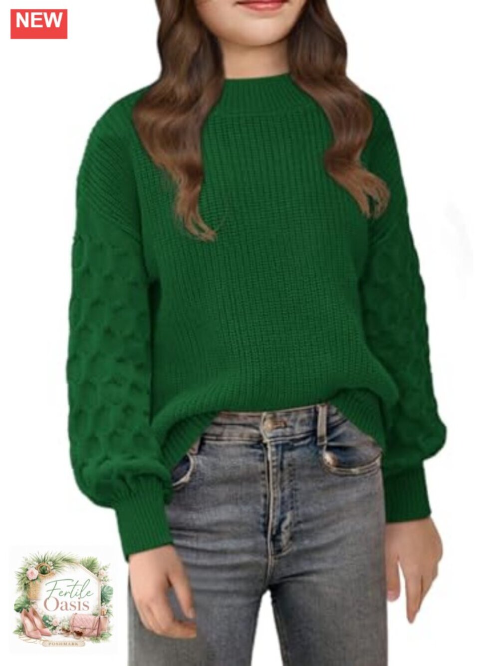 Girls Chunky Cable Knit Pullover Sweater Long Sleeve Crewneck Loose Fit